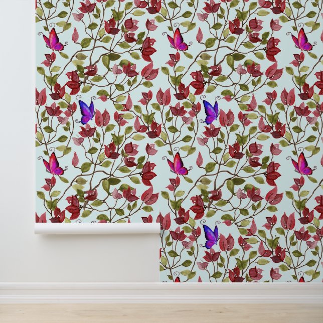 蝶と赤いブーゲンビリアの花 壁紙 (アプリケーション)