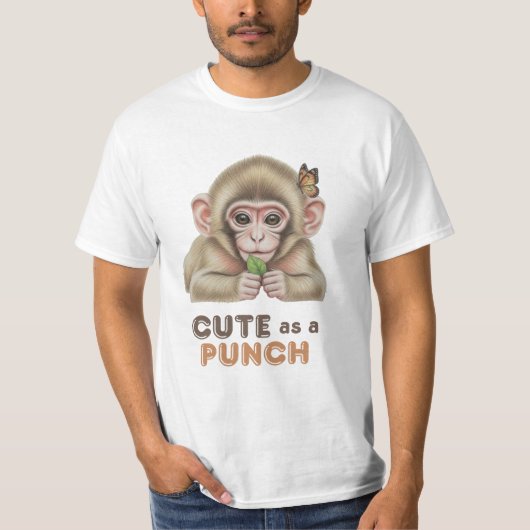 蝶と赤ちゃんモンキー Cute as a Punch Tシャツ (正面)
