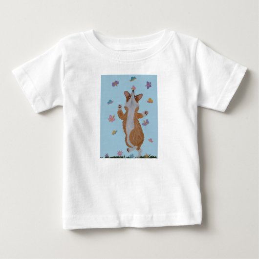 蝶と踊るウェルシュコーギー ベビーTシャツ (正面)