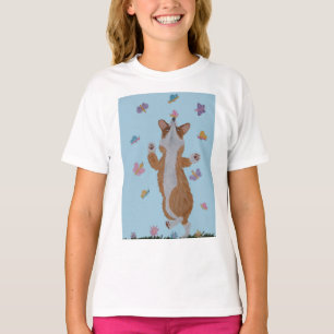 蝶と踊るウェルシュコーギー Tシャツ