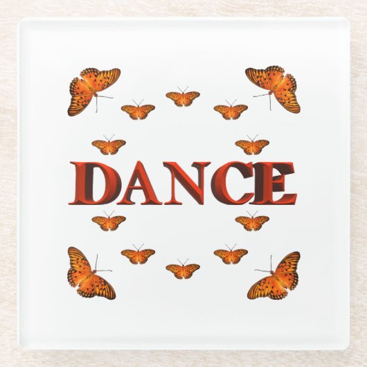 蝶と踊るデザイン ガラスコースター (正面)