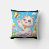 蝶と遊ふわふわ猫 クッション (正面)