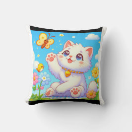 蝶と遊ふわふわ猫 クッション