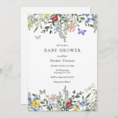 蝶と野の花のベビーシャワー 招待状 (正面/裏面)