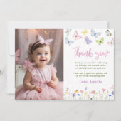 蝶と野の花の感謝カード 誕生日パーティー サンキューカード (正面)