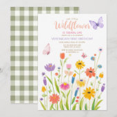 蝶と野の花の1歳誕生日招待状 招待状 (正面/裏面)
