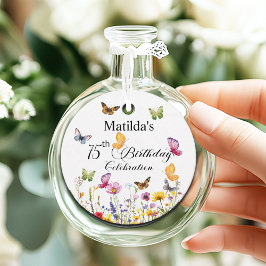 蝶と野エレガント花75誕生日 フェイバータグ