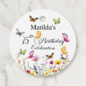 蝶と野エレガント花75誕生日 フェイバータグ (正面)