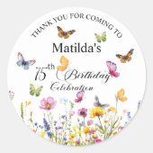 蝶と野エレガント花75誕生日 ラウンドシール (正面)