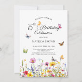 蝶と野エレガント花75誕生日 招待状 (正面)