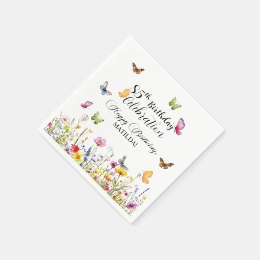 蝶と野エレガント花85誕生日 スタンダードカクテルナプキン (角)