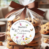 蝶と野エレガント花85誕生日 ラウンドシール