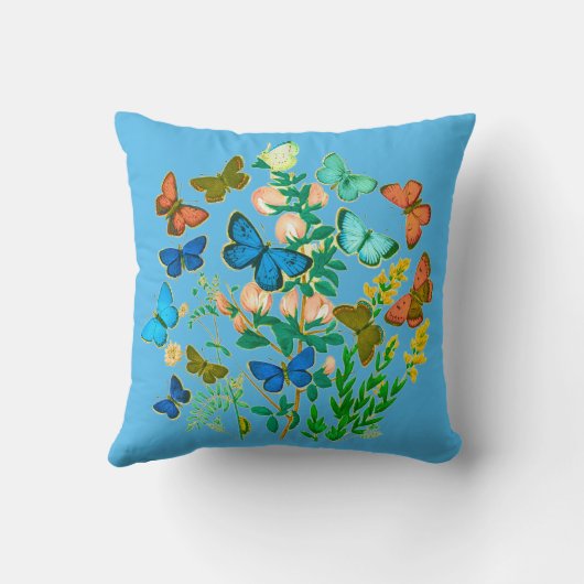 蝶と野花ヴィンテージ植物学 クッション (裏面)