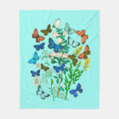 蝶と野花ヴィンテージ植物学 フリースブランケット (正面)