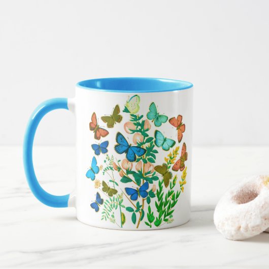 蝶と野花ヴィンテージ植物学 マグカップ (ドーナツ)