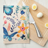 蝶と野草園 キッチンタオル (四つ折り)