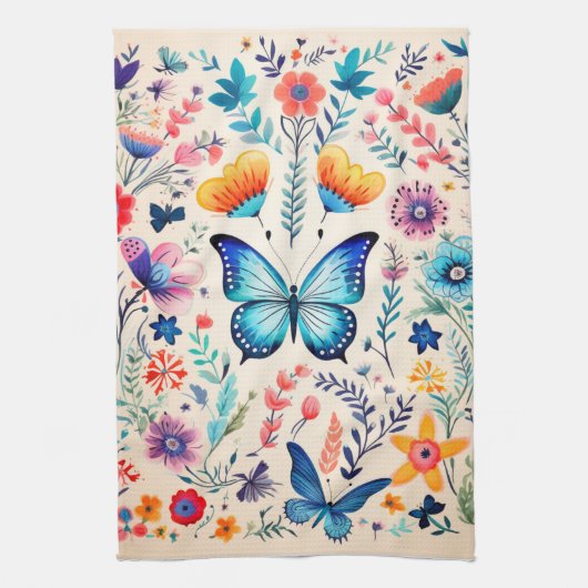 蝶と野草園 キッチンタオル (縦)