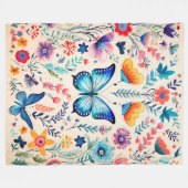 蝶と野草園 フリースブランケット (正面(横))