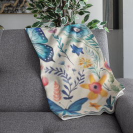 蝶と野草園 フリースブランケット