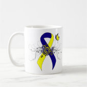 蝶と青と黄色の認識度リボン コーヒーマグカップ (左)