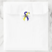 蝶と青と黄色の認識度リボン ラウンドシール (バッグ)