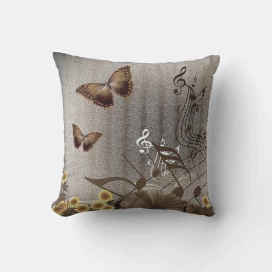 蝶と音楽ノート クッション (正面)