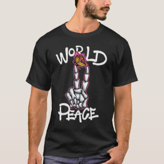 蝶と骸骨のピースサイン ストリートウェア Tシャツ