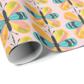 蝶と黄色とピンクのラッピング紙 ラッピングペーパー (ロールコーナー)