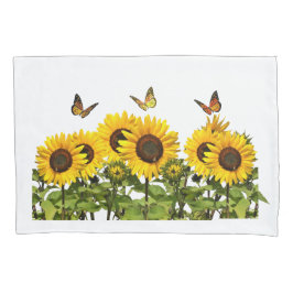 蝶と黄色のひまわりフローラ 枕カバー