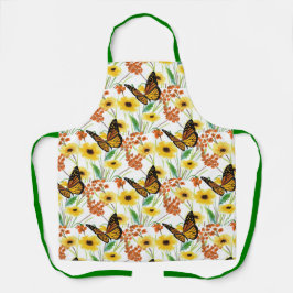 蝶と黄色の花のオールプリント エプロン
