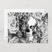 蝶と黒と白のバラスカル ポストカード (正面/裏面)