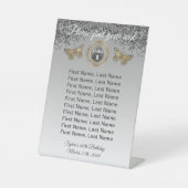 蝶と黒のグリッター、ホイルテーブル番号記号 台座サイン (正面)