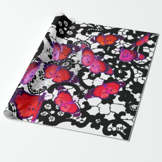 蝶と黒レースのラッピング紙 ラッピングペーパー