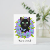 蝶と黒猫のキュートでガーリーな誕生日招待状 招待状 (スタンド正面)