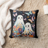 蝶と2つの可愛いハロウィーン幽霊フローラ クッション (ブランケット)