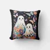 蝶と2つの可愛いハロウィーン幽霊フローラ クッション (正面)