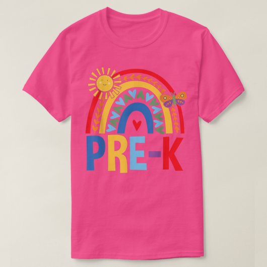 蝶とPre Kレインボー&かわいい太陽バックSch Tシャツ (デザイン正面)