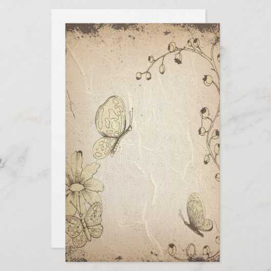 蝶にしわのあるアンティーク文房具 便箋 (正面/裏面)