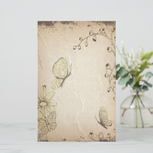 蝶にしわのあるアンティーク文房具 便箋 (スタンド正面)