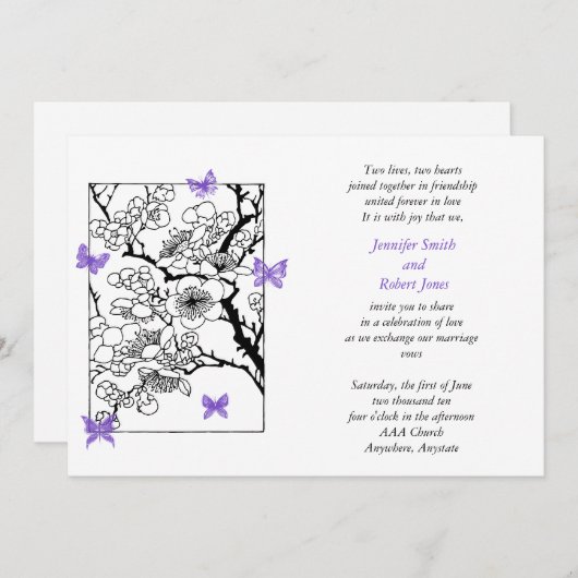 蝶によってはすみれ色の結婚式招待状が夢を見ます 招待状 (正面/裏面)
