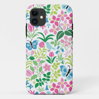 蝶によって、鳥は、明るいパターンが開花します iPhone 11 ケース