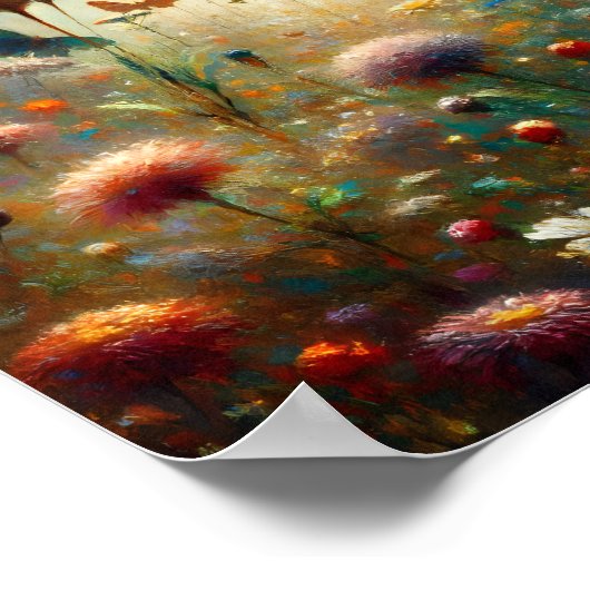 蝶に囲まれた開花の野草 ポスター (角)