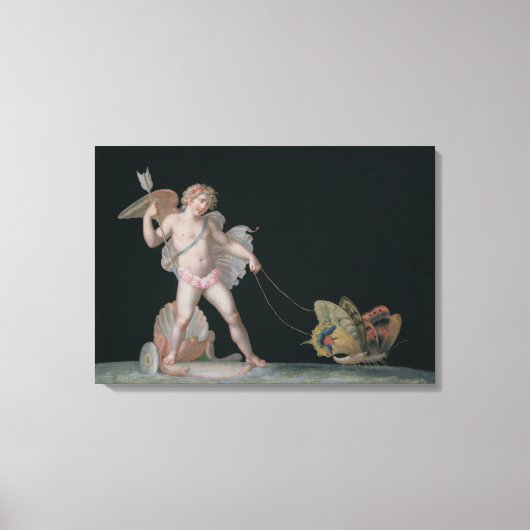 蝶に導かれるキューピッド(パネル上の油) キャンバスプリント (正面)