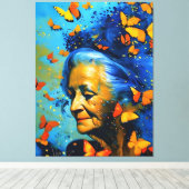 蝶のある老婦人 キャンバスプリント (インサイチュ (ウッドフロア))