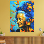 蝶のある老婦人 キャンバスプリント (インサイチュ (リビング))