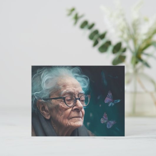 蝶のある老婦人 ポストカード (スタンド正面)
