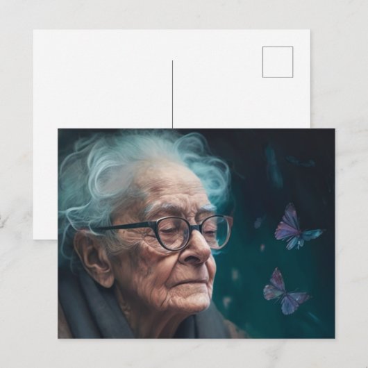 蝶のある老婦人 ポストカード (正面/裏面)