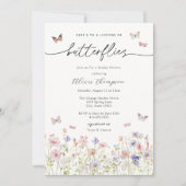 蝶のいる一生のワイルドフラワーのブライダルシャワー 招待状 (正面)