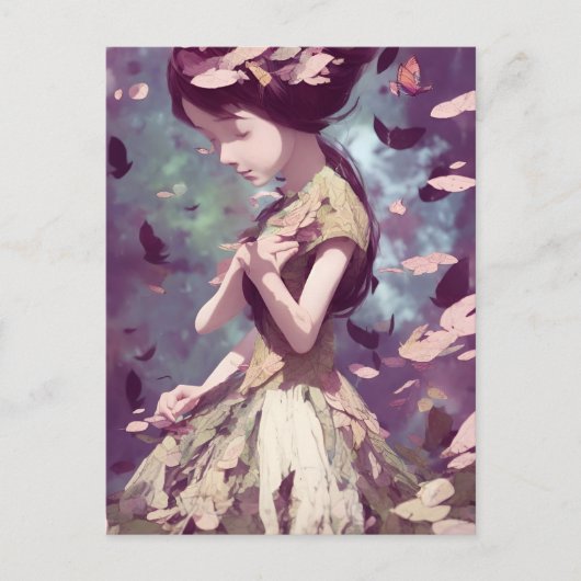 蝶のいる女性のポストカード ポストカード (正面)