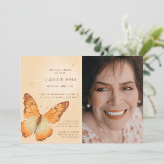 蝶のお祝いと写真の葬儀 招待状 (スタンド正面)